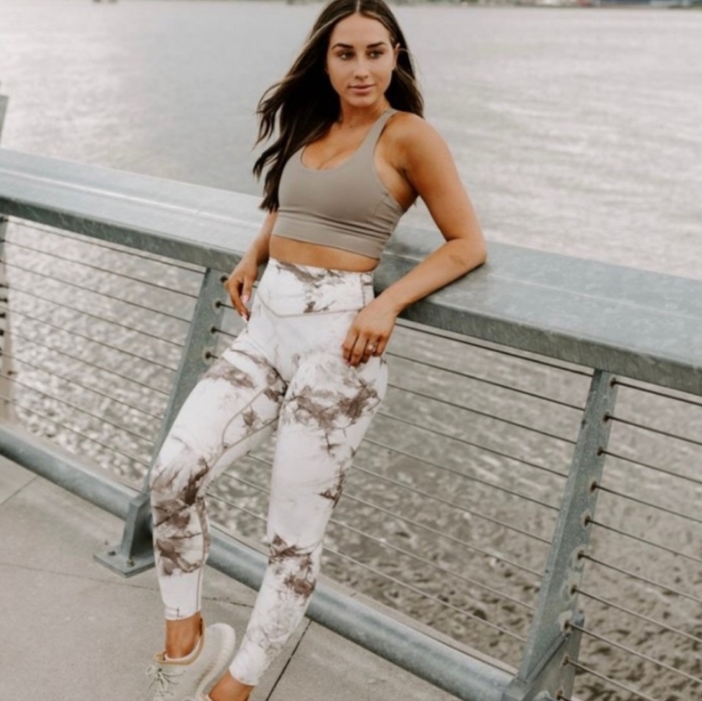 Balance Athletica White and Brown Tie-Dye Leggings